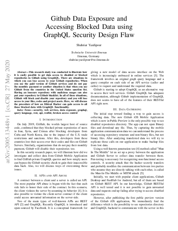 (PDF) Github Data Exposure and Accessing Blocked Data using the GraphQL ...