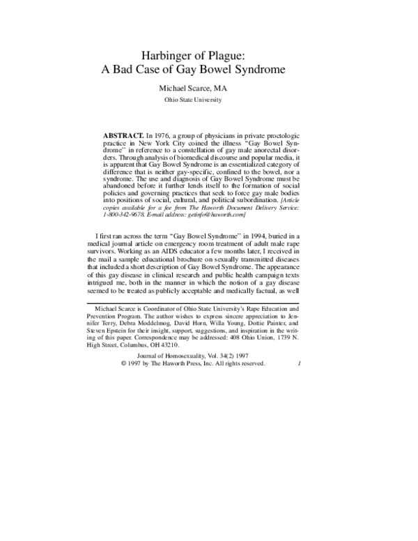 (PDF) Harbinger of Plague A Bad Case of Gay Bowel Syndrome michael