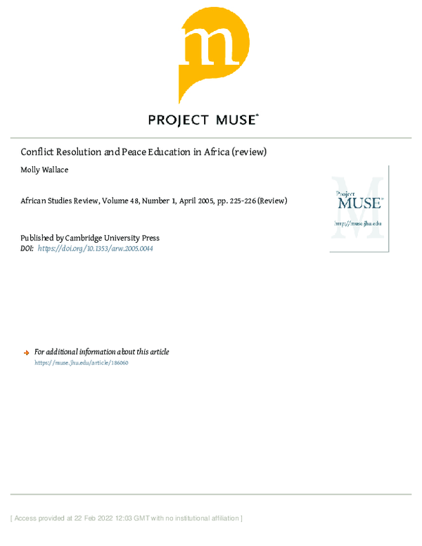 (PDF) Conflict Resolution and Peace Education in Africa (review)