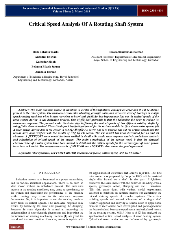 (PDF) Critical Speed Analysis Of A Rotating Shaft System