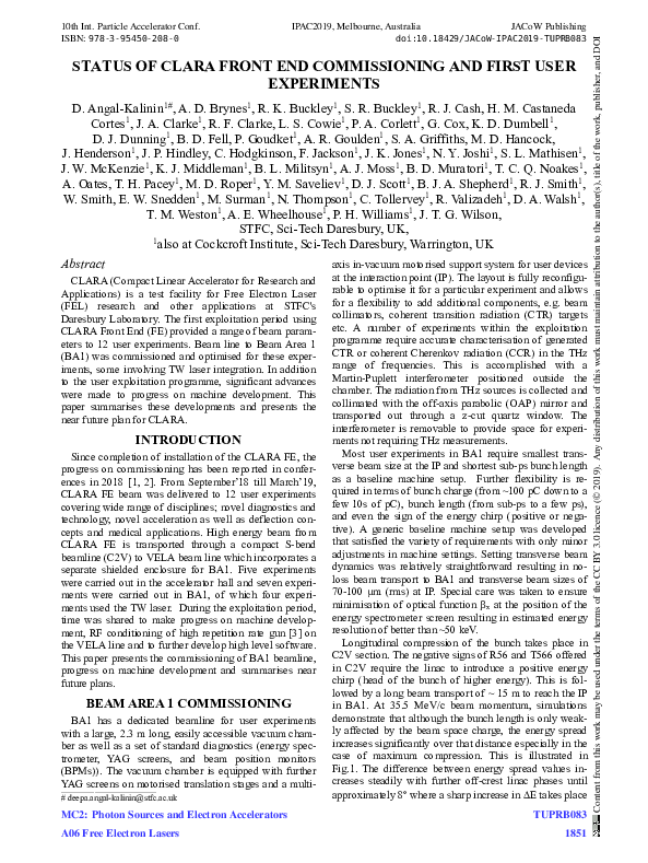 (PDF) Status of Clara Front End Commissioning and First User Experiments