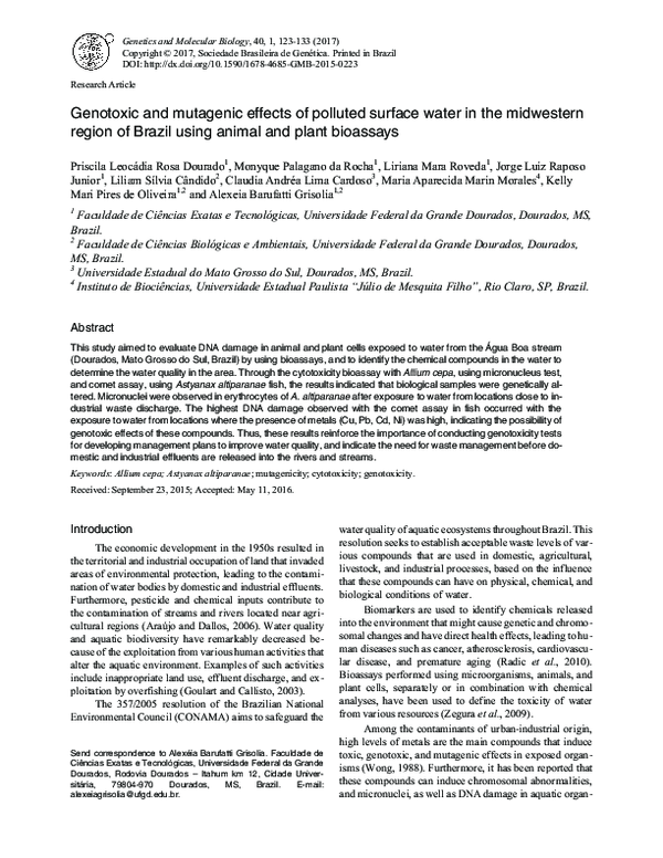 (PDF) Genotoxic and mutagenic effects of polluted surface water in the ...