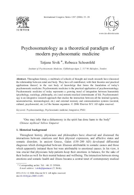 (PDF) Psychosomatology as a theoretical paradigm of modern ...