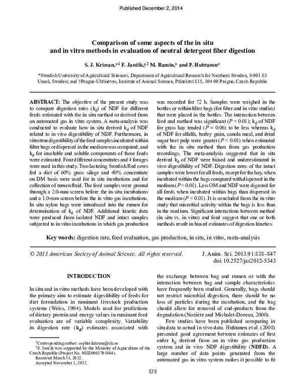 (PDF) Comparison of some aspects of the in situ and in vitro methods in ...