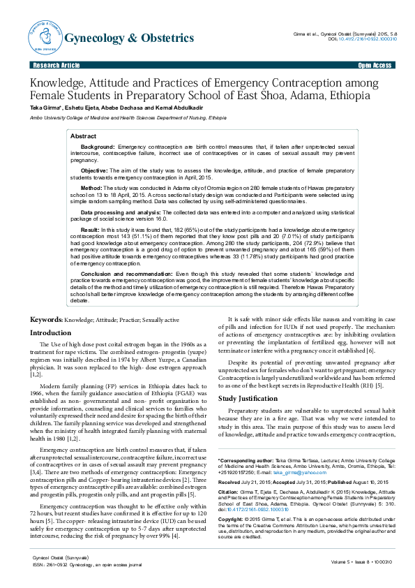 (PDF) Knowledge, Attitude and Practices of Emergency Contraception ...