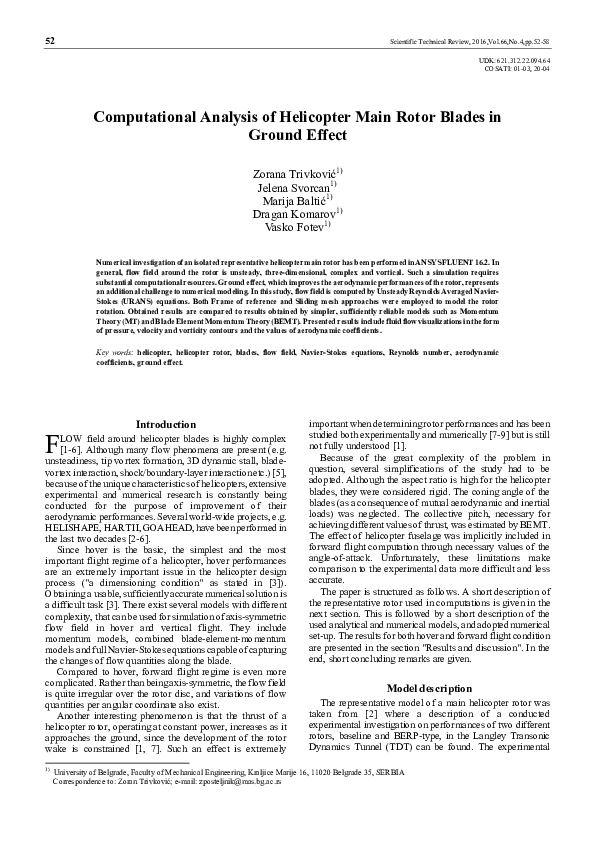 (PDF) Computational analysis of helicopter main rotor blades in ground ...