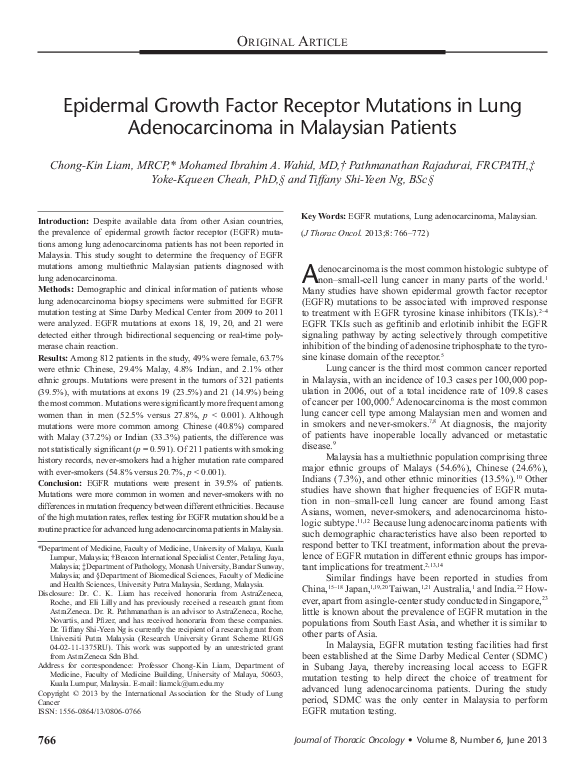 (PDF) Epidermal Growth Factor Receptor Mutations in Lung Adenocarcinoma ...