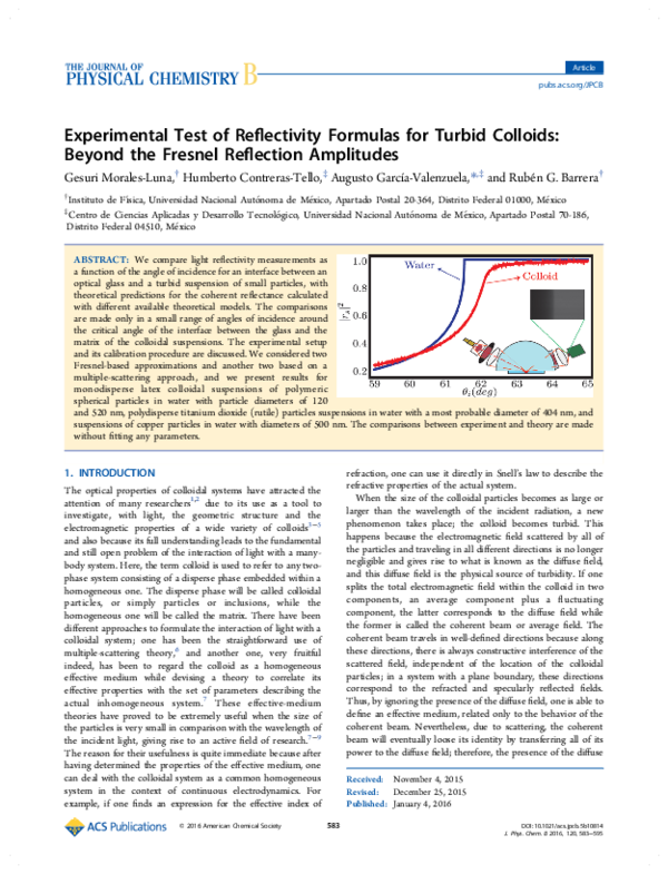 (PDF) Experimental Test of Reflectivity Formulas for Turbid Colloids ...