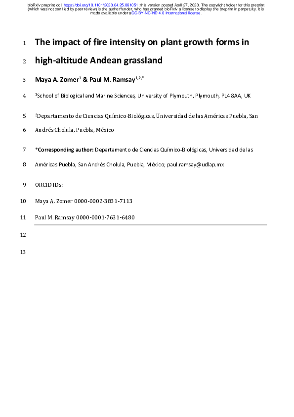 (PDF) The impact of fire intensity on plant growth forms in high ...