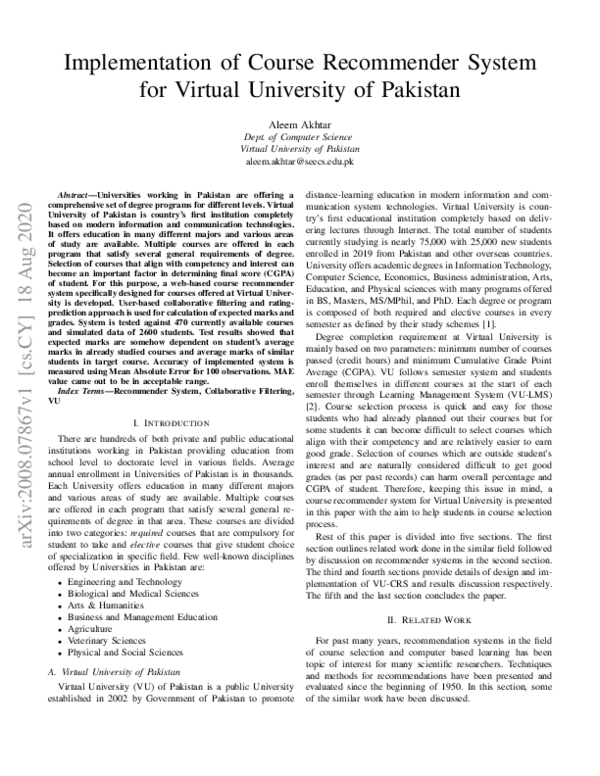 (PDF) Implementation of Course Recommender System for Virtual ...