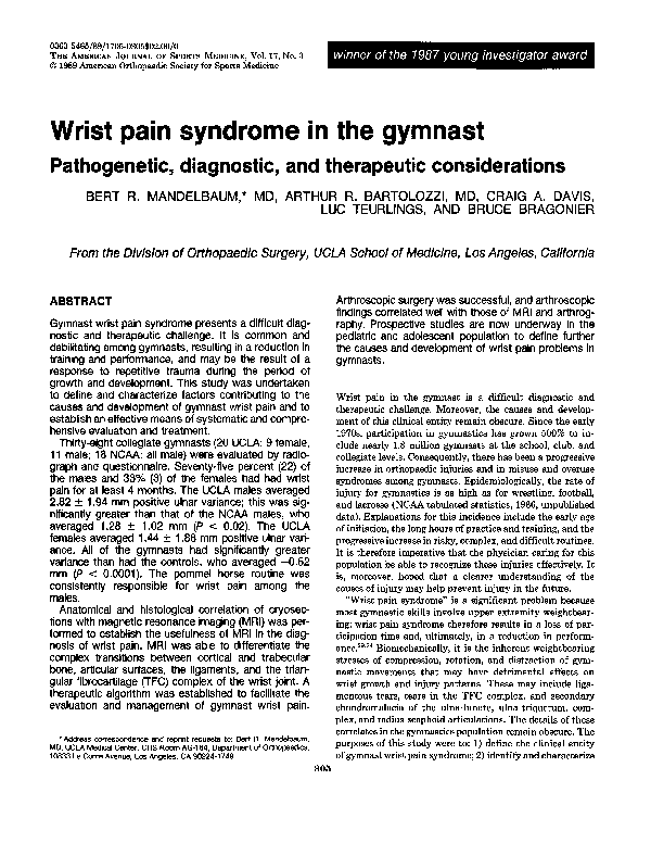 (PDF) Wrist pain syndrome in the gymnast Bert Mandelbaum Academia.edu