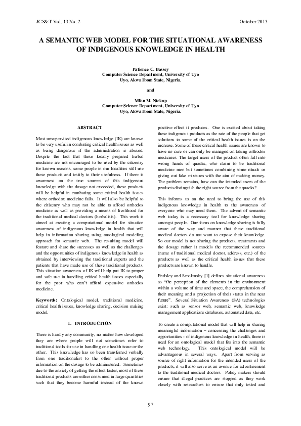 (PDF) A Semantic Web Model for the Situational Awareness of Indigenous ...