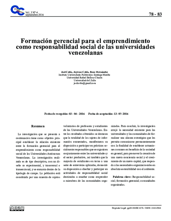 Formación gerencial para el emprendimiento como responsabilidad social de las universidades venezolanas