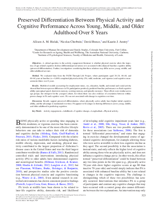 (PDF) Preserved Differentiation Between Physical Activity and Cognitive ...