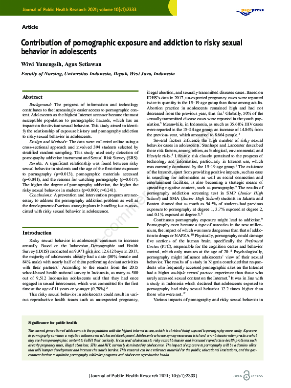 (PDF) Contribution of pornographic exposure and addiction to risky ...