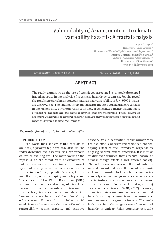 (PDF) Vulnerability of Asian countries to climate variability hazards A ...
