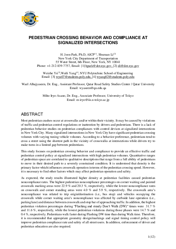 (PDF) Pedestrian crossing behavior and compliance at signalized ...