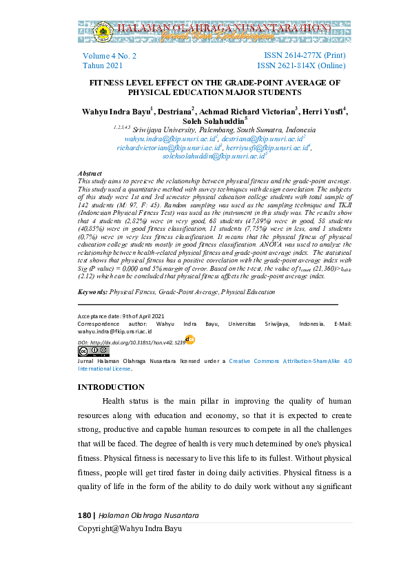 (PDF) Fitness Level Effect On The Grade-Point Average Of Physical ...