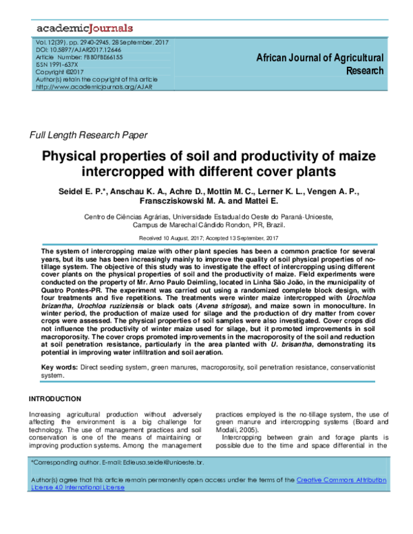 (PDF) Physical properties of soil and productivity of maize ...