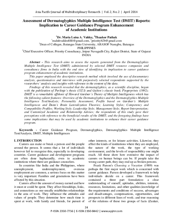 (PDF) Assessment of Dermatoglyphics Multiple Intelligence Test (DMIT ...