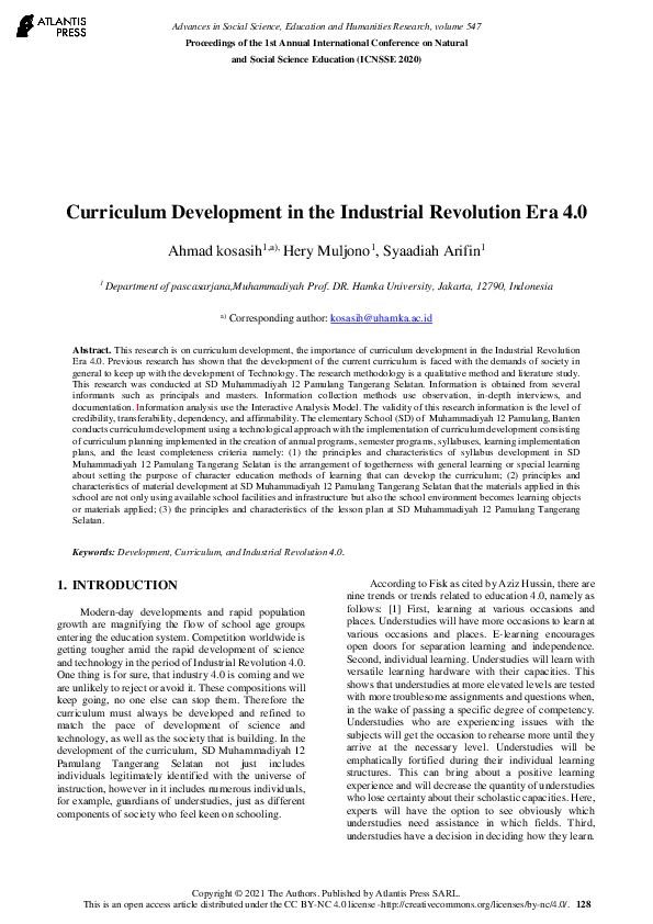 (PDF) Curriculum Development in the Industrial Revolution Era 4.0
