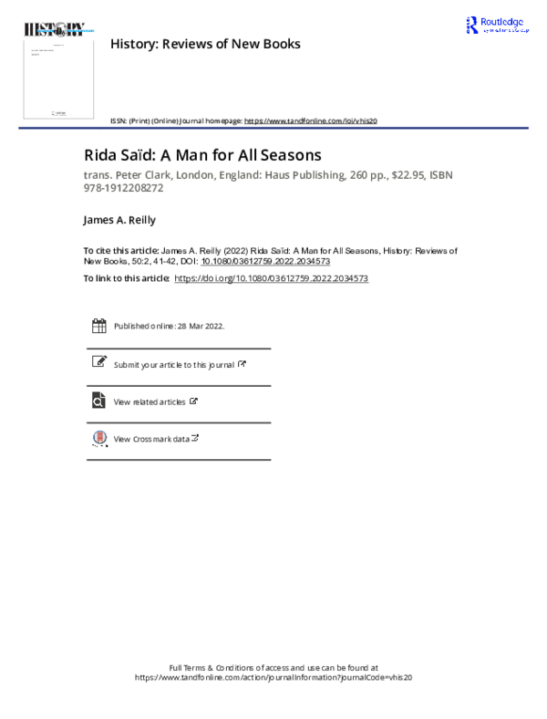 (PDF) Review of Sabah Kabbani, Rida Saïd: A Man for All Seasons