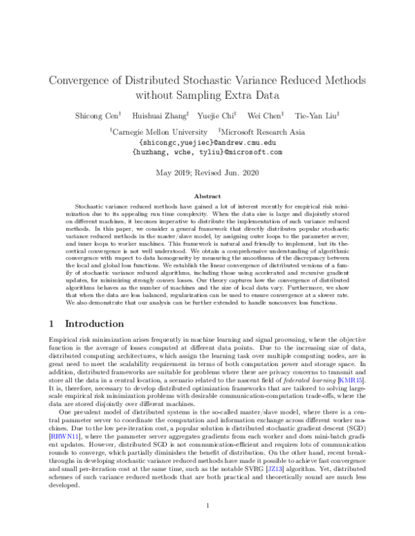 (PDF) Convergence of Distributed Stochastic Variance Reduced Methods ...