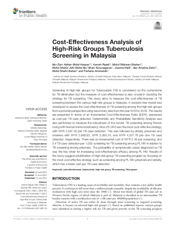 (PDF) Cost-Effectiveness Analysis of High-Risk Groups Tuberculosis ...
