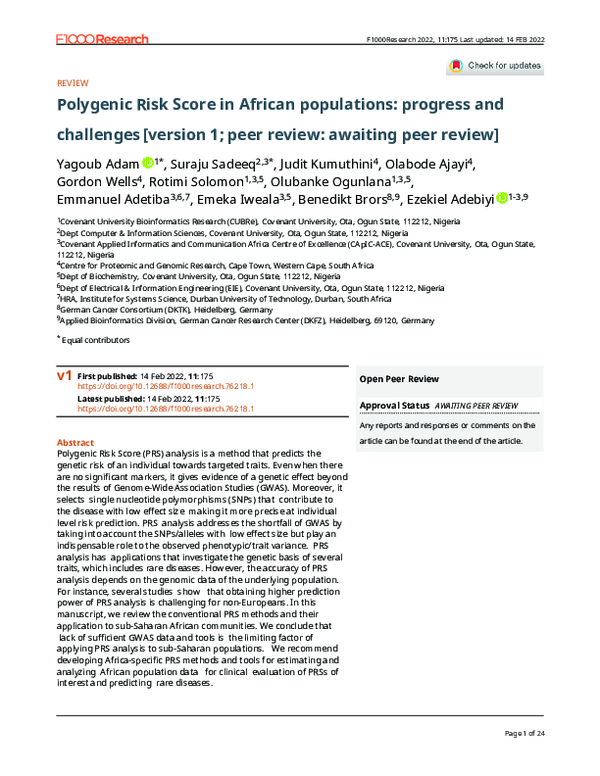 (PDF) Polygenic Risk Score in African populations: progress and challenges