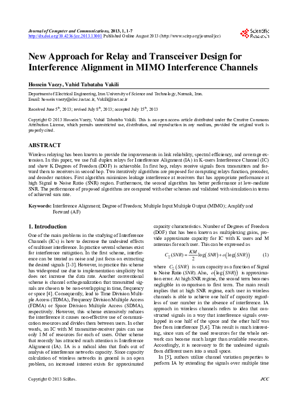 (PDF) 1 New Approach for Relay and Transceiver Design for Interference ...