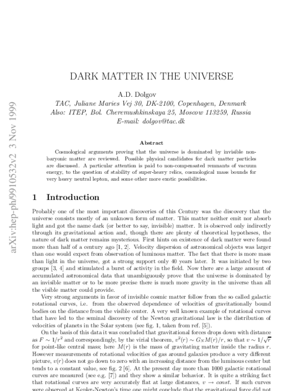 (PDF) Dark Matter in the Universe