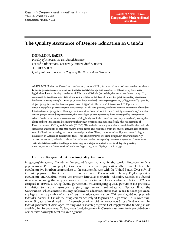 (PDF) The Quality Assurance of Degree Education in Canada