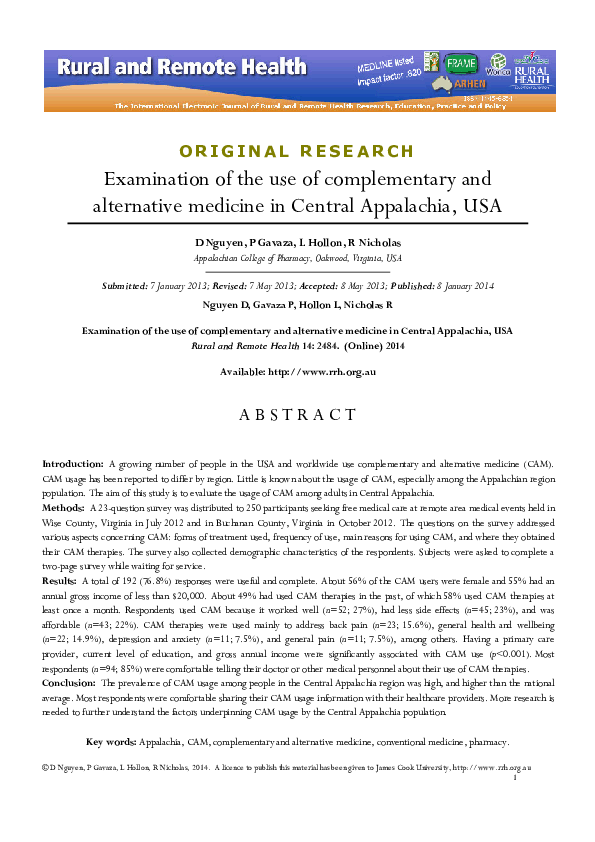 (PDF) Examination of the use of complementary and alternative medicine ...