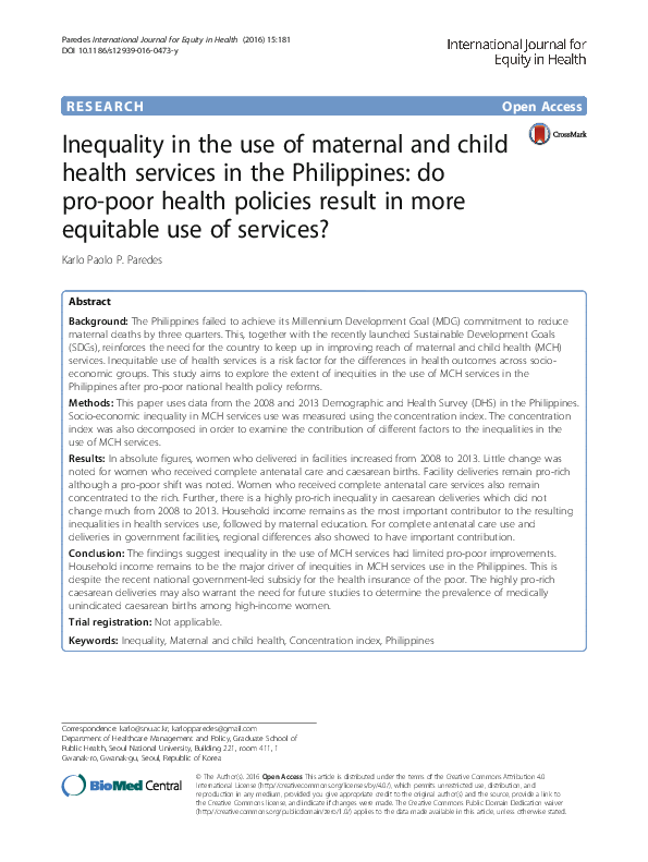 (PDF) Inequality in the use of maternal and child health services in ...
