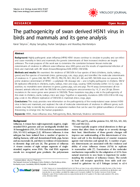 (PDF) The pathogenicity of swan derived H5N1 virus in birds and mammals ...