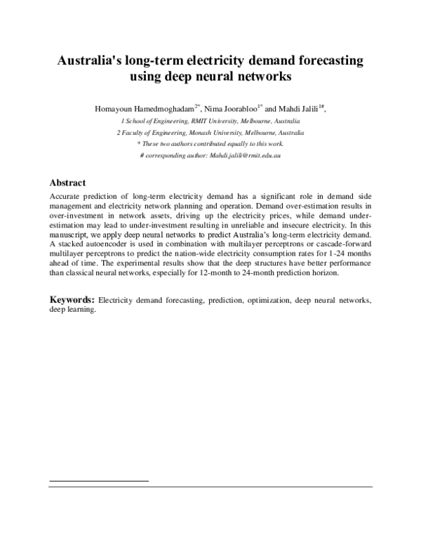 (PDF) Australia's long-term electricity demand forecasting using deep ...