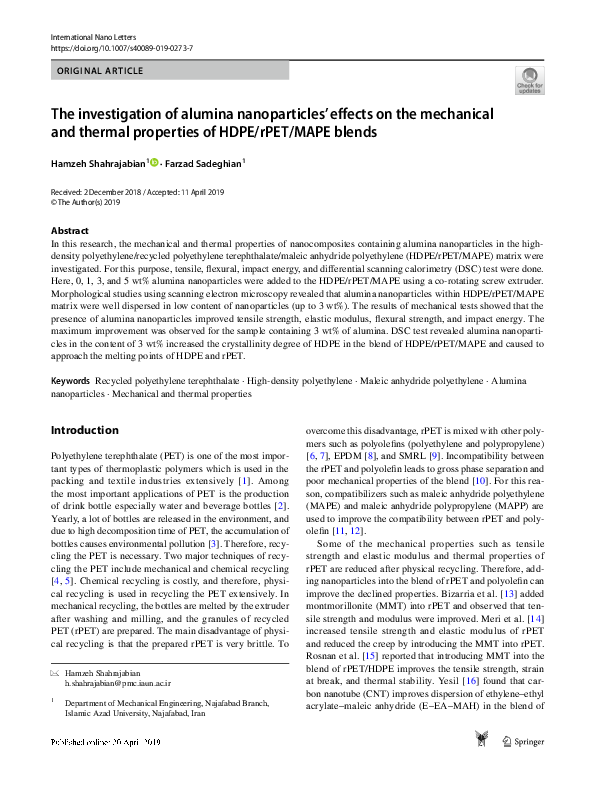 (PDF) The investigation of alumina nanoparticles’ effects on the ...