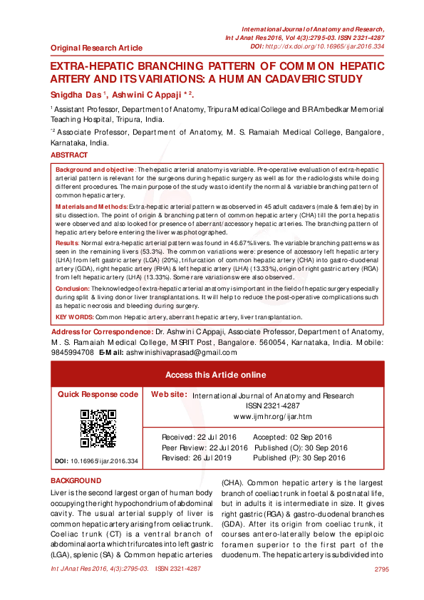 (PDF) Extra-Hepatic Branching Pattern of Common Hepatic Artery and Its ...