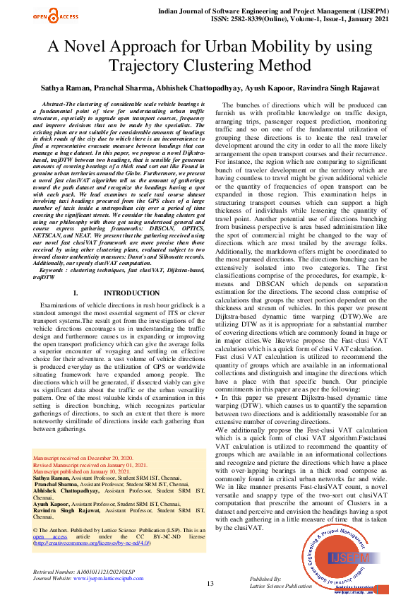 (PDF) A Novel Approach for Urban Mobility by using Trajectory ...
