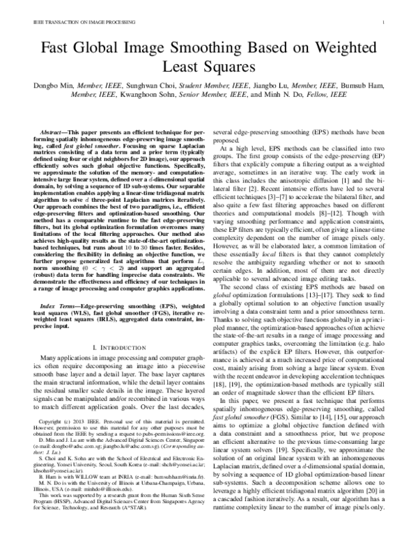 (PDF) Fast Global Image Smoothing Based on Weighted Least Squares