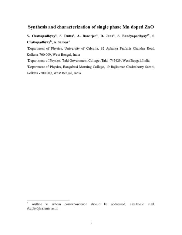 (PDF) Synthesis and characterization of single phase Mn doped ZnO