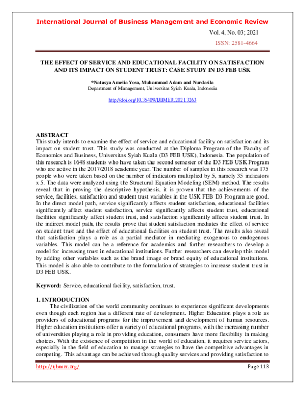 (PDF) The Effect of Service and Educational Facility on Satisfaction ...