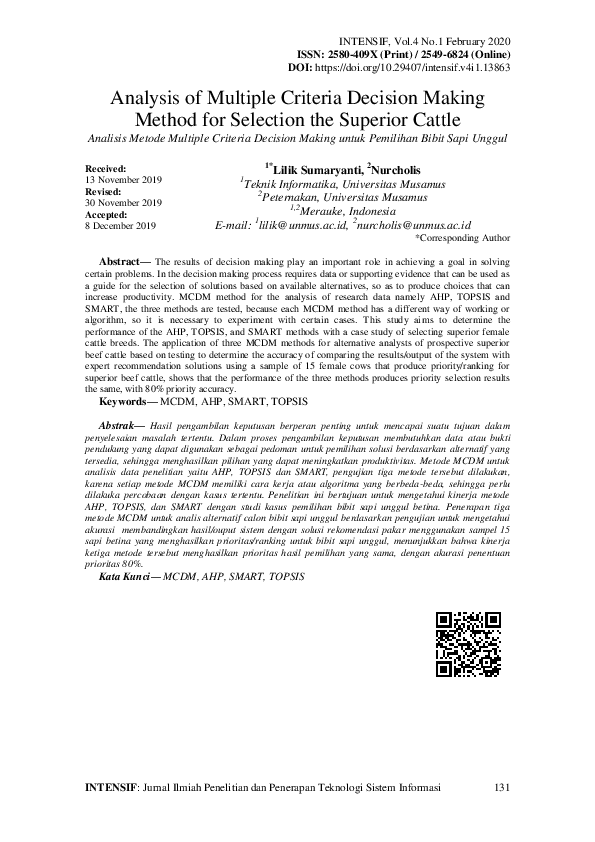 (PDF) Analysis of Multiple Criteria Decision Making Method for ...