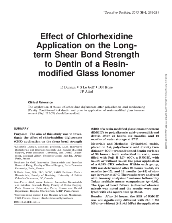 (PDF) Effect of Chlorhexidine Application on the Longterm Shear Bond