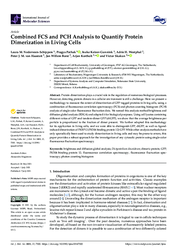 (PDF) Combined FCS and PCH Analysis to Quantify Protein Dimerization in ...