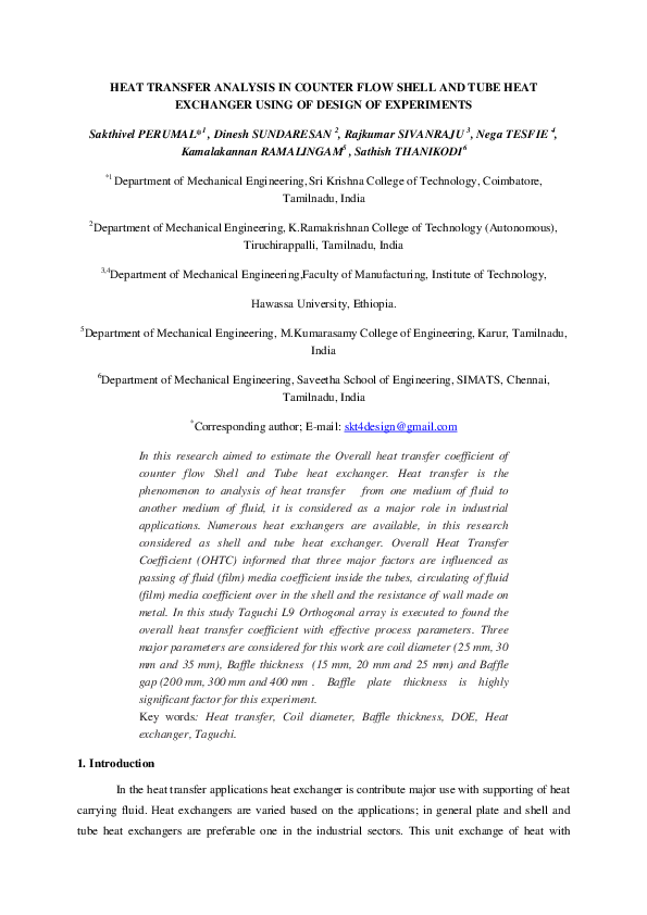 (PDF) Heat transfer analysis in counter flow shell and tube heat ...