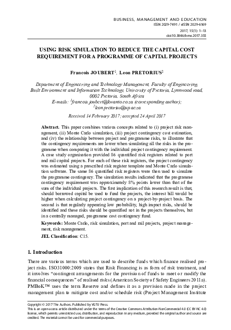 (PDF) Using Risk Simulation to Reduce the Capital Cost Requirement for ...
