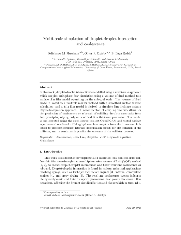 (PDF) Multi-scale simulation of droplet–droplet interaction and coalescence