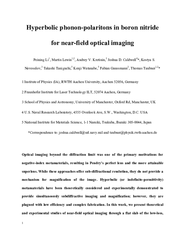 (PDF) Hyperbolic phonon-polaritons in boron nitride for near-field ...