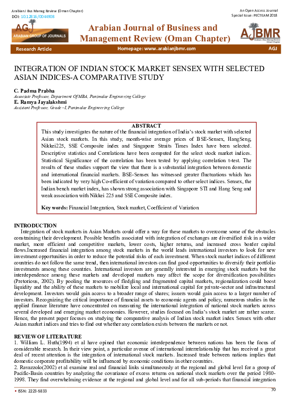 (PDF) Integration of Indian Stock Market Sensex with Selected Asian ...